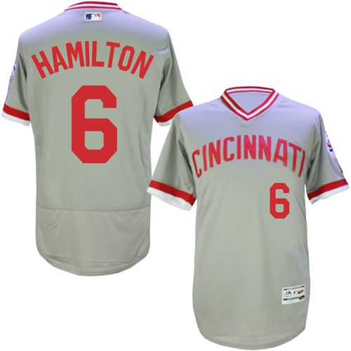 Reds #6 Billy Hamilton Grey Flexbase Authentic Collection Cooperstown Stitched MLB Jersey